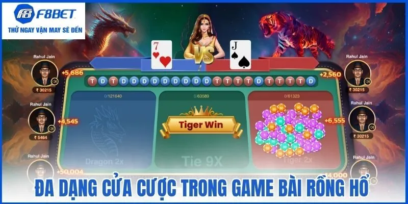 Đa dạng cửa cược trong game bài Rồng Hổ